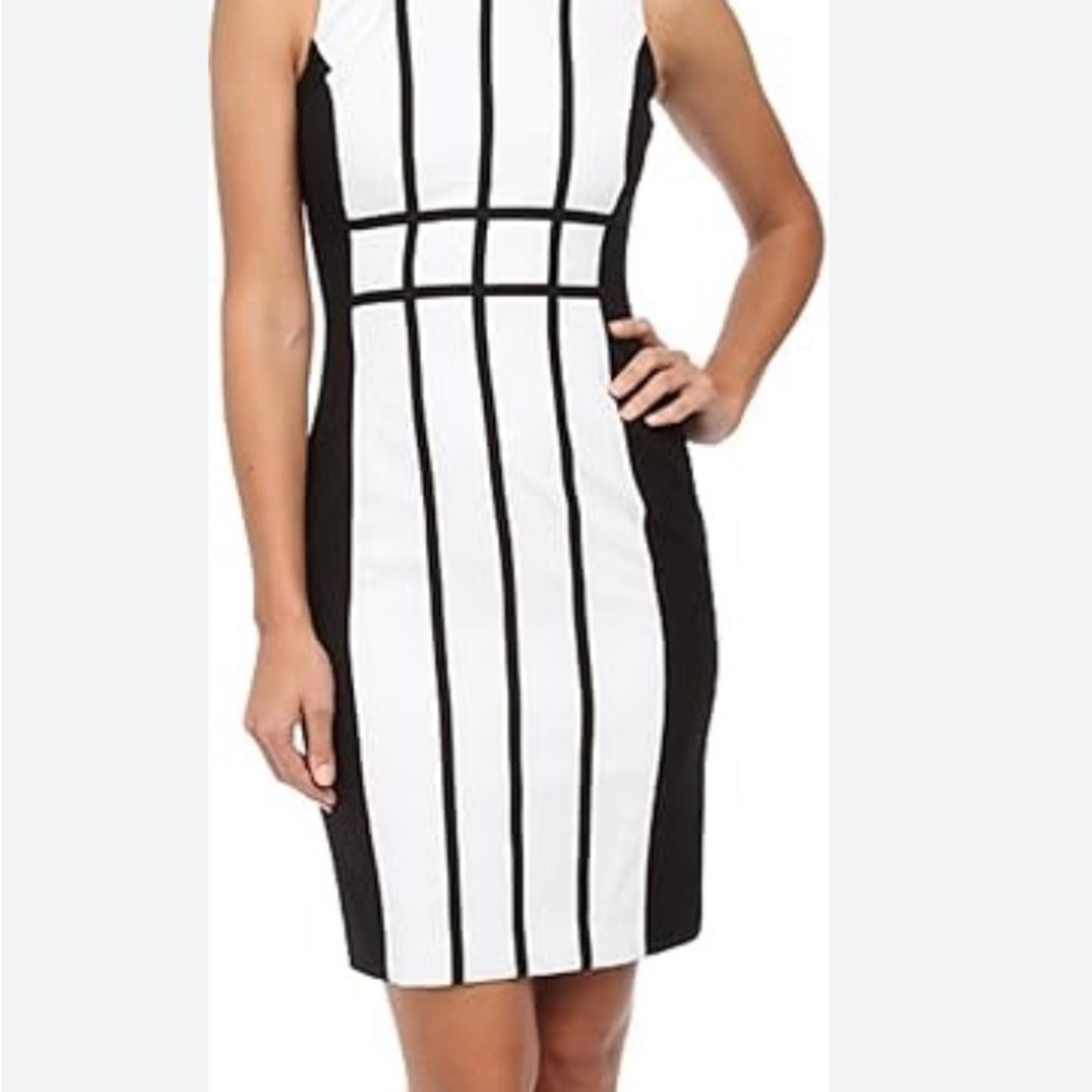 Calvin Klein Black and White Halter Sheath Dress